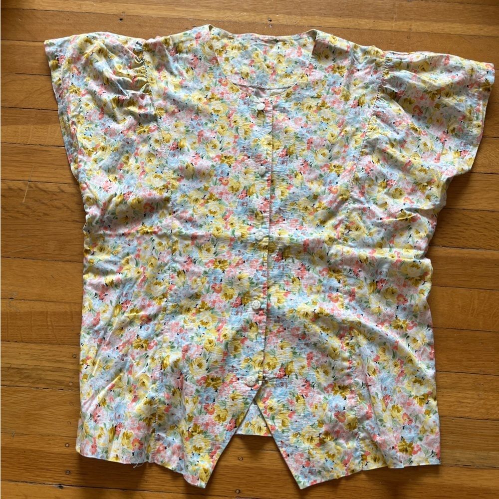 Handmade cap sleeve floral coastal cowgirl blouse top shirt S M boho girly sweet